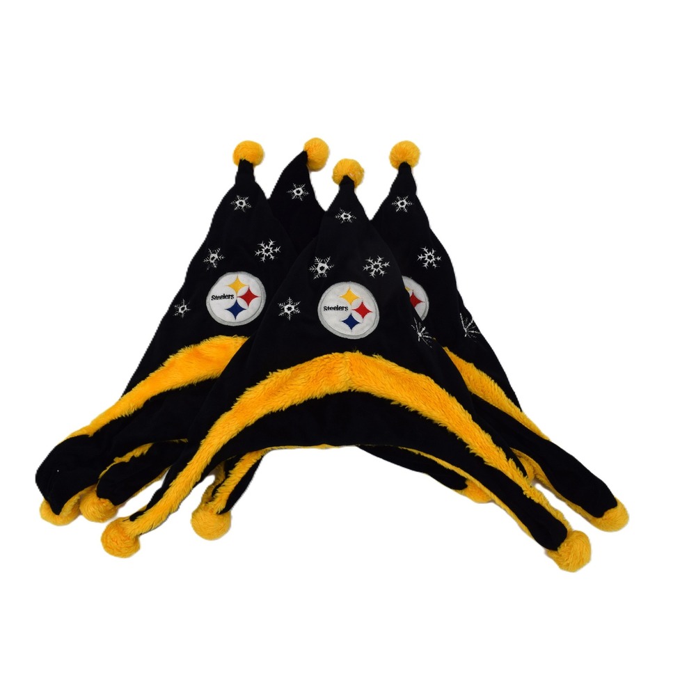 Pittsburgh‎ Steelers Fleece Christmas Hat Snowflake Design Pom Pom Black Yellow